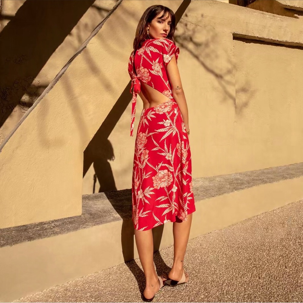 Warehouse London Dress, Floral Red Print, Size 2